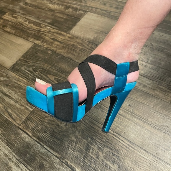 Jessica Simpson Black & Teal Metallic Platform Heels Size 6-6.5 - Picture 12 of 12